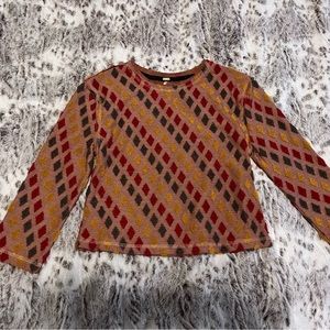 Free People Embroidered 3/4 Sleeve Crop Top